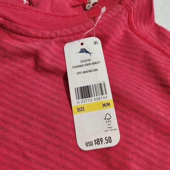 Tommy Bahama Mens Size M Schooner Stripe Henley Tee Short Sleeve Shirt Red ---5 - Picture 10 of 11